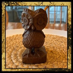 Vintage Carved Wooden Owl, likely Athena style, Rustic Folk Art Unsigned